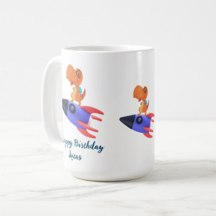 Fun Dinosaurier farbenfrohe Rakete Schule Geburtst Kaffeetasse