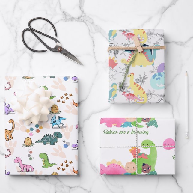 Fun-Dinosaurier-Gastgeschenke, Packpapier, Kinder Geschenkpapier Set (Vorderseite)