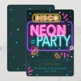 Fun Disco Neon 16e fête Invitation