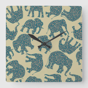 Fun Ditzy Paisley Elefanten auf Beige Wall Clock Quadratische Wanduhr