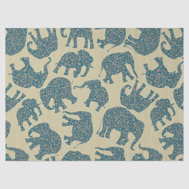 Fun Ditzy Paisley Elephants auf Beige-Tissue Seidenpapier (Vorderseite)