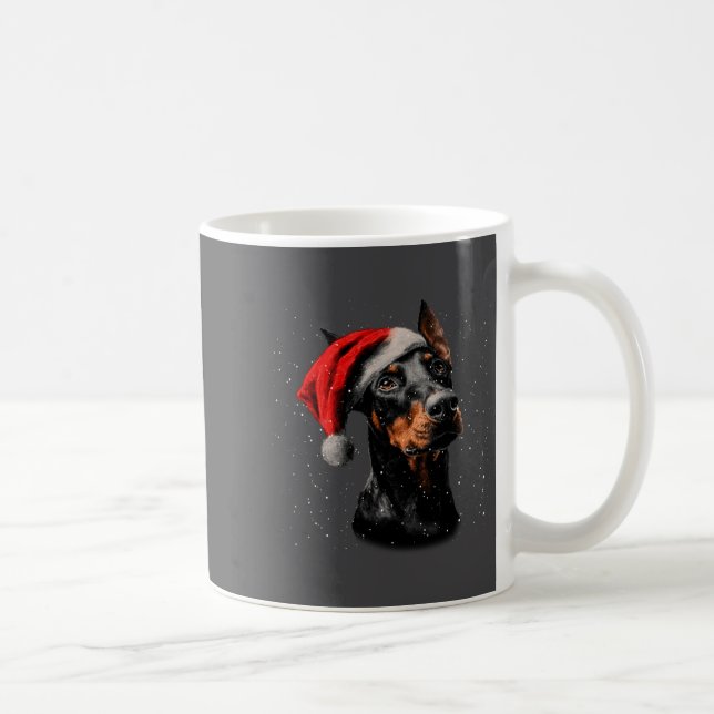 Fun Doberman Dog Christmas Lights Santa Hat Long S Kaffeetasse (Rechts)