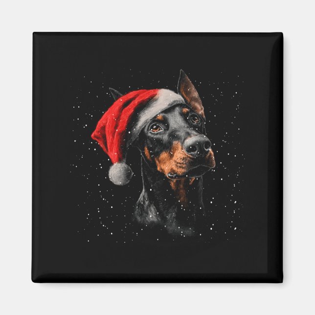 Fun Doberman Dog Christmas Lights Santa Hat Long S Magnet (Vorne)