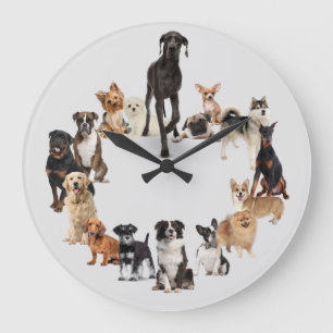 Fun Dog Breed Pet Animals Große Wanduhr