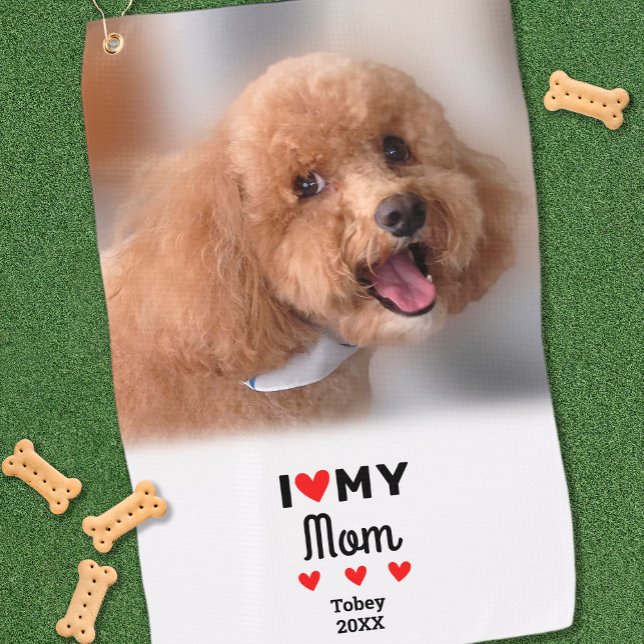 Fun Dog Foto I Liebe Herz Meine Mama Moderne Sport Golfhandtuch (Fun Dog Photo I Love Heart My Mom Modern Sports Golf Towel)