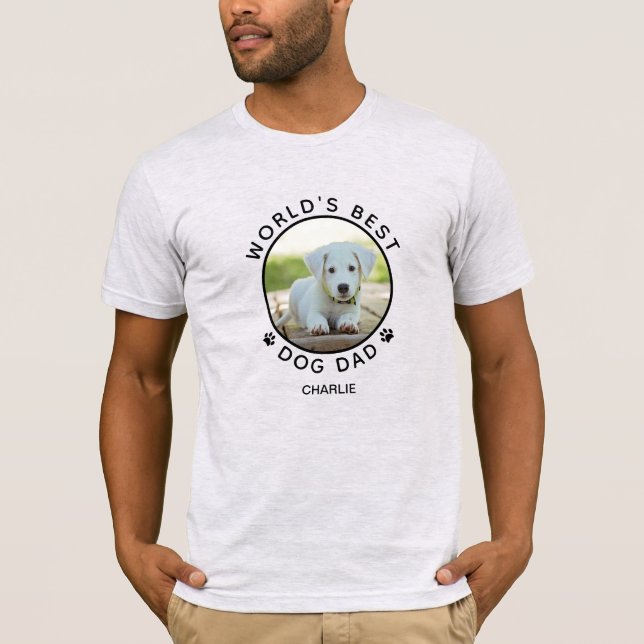 Fun Dog Foto Name Black Paw Prints Personalisiert T-Shirt (Vorderseite)
