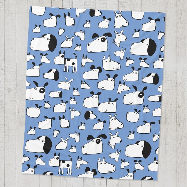 Fun Dogs Blue Fleecedecke (Fun dog cartoon blue fleece blanket)