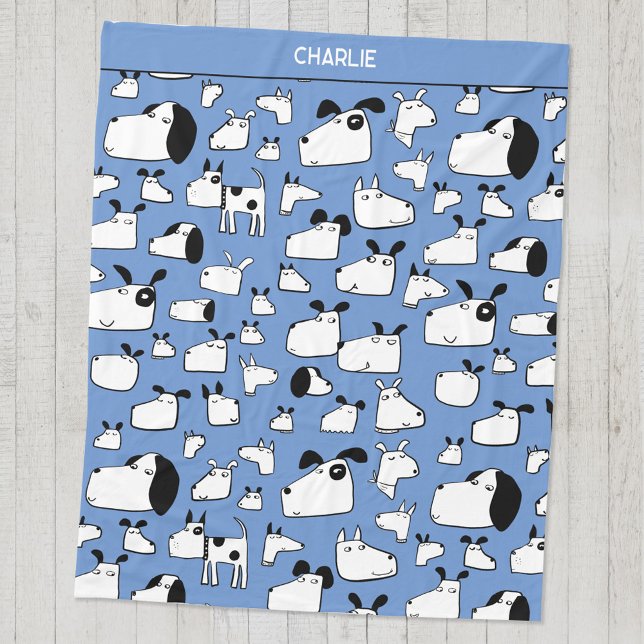 Fun Dogs Personalisiert Fleecedecke (Fun dog cartoon blue personalized custom name fleece blanket)