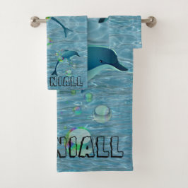 Fun Dolphin mit Blasen im Wasser Personalisiert Badhandtuch Set
