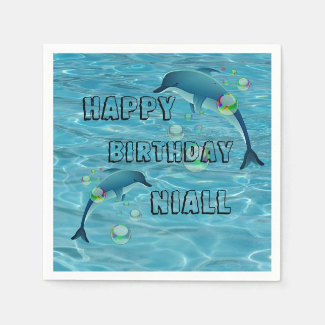 Fun Dolphin und Blasen Personalisiert Geburtstag Serviette (Vorderseite)