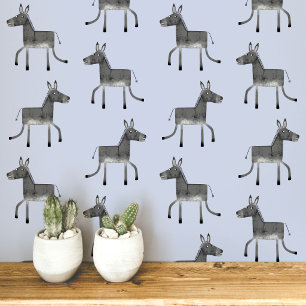 Fun Donkey Gray Blue Muster Tapete