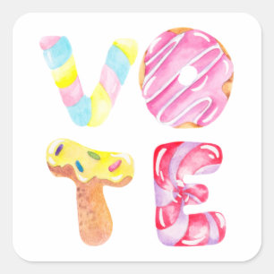 Fun Donuts und Candy Go Abstimmung Quadratischer Aufkleber