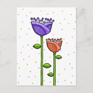 Fun Doodle Blume lila orange Punkte Postkarte