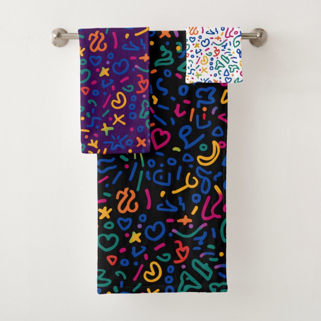 Fun doodle farbenfrohe, lebendige Formen Badhandtuch Set (Insitu)