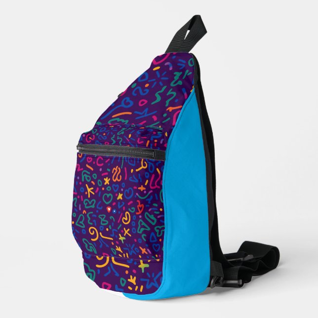 Fun doodle farbenfrohe, lebendige Formen Crossbody Bag (Rechte Ecke)