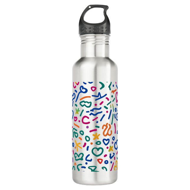 Fun doodle farbenfrohe, lebendige Formen Edelstahlflasche (Vorderseite)