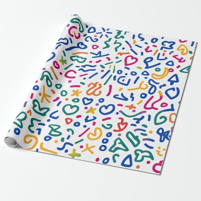 Fun doodle farbenfrohe, lebendige Formen Geschenkpapier (Ungerollt)