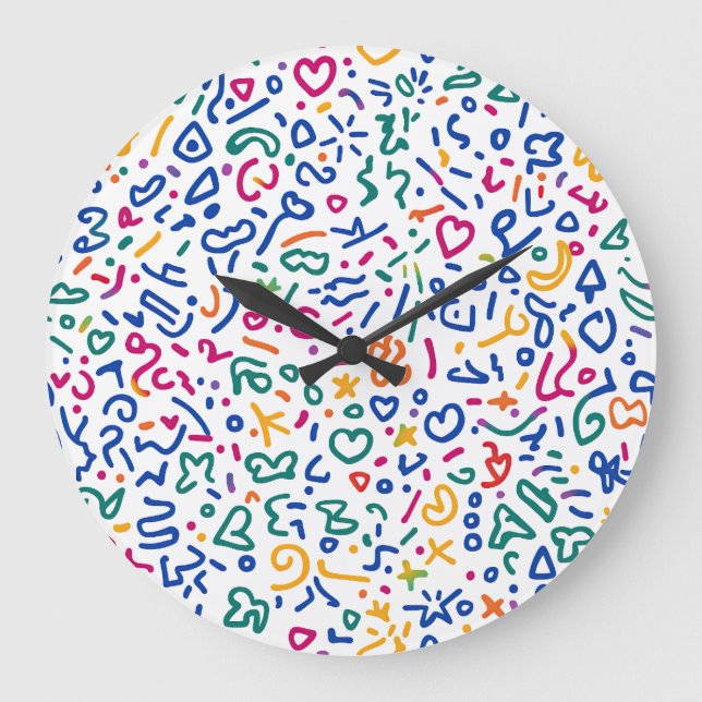 Fun doodle farbenfrohe, lebendige Formen Große Wanduhr (Vorderseite)