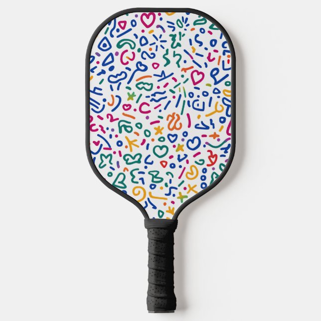 Fun doodle farbenfrohe, lebendige Formen Pickleball Schläger (Vorderseite)