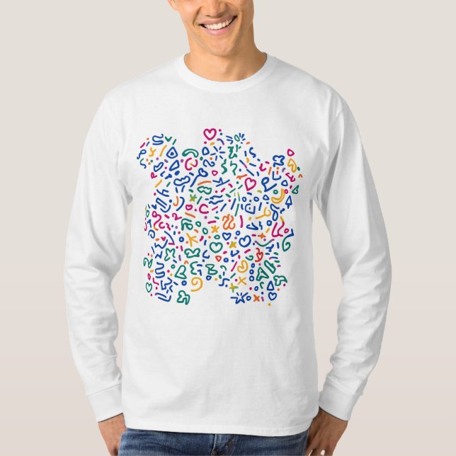 Fun doodle farbenfrohe, lebendige Formen T-Shirt (Vorderseite)