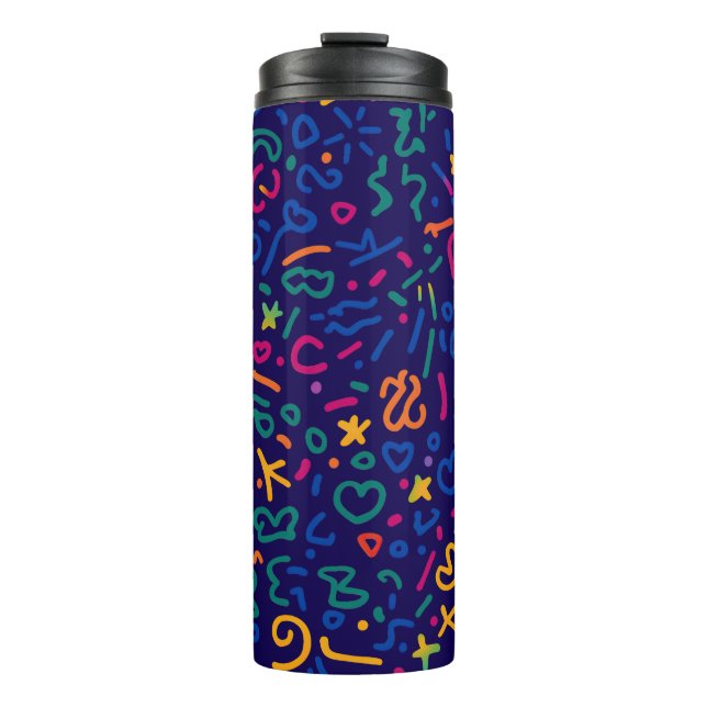 Fun doodle farbenfrohe, lebendige Formen Thermosbecher (Vorderseite)