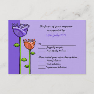 Fun Doodle Flowers violet orange Mariage Carte RSV