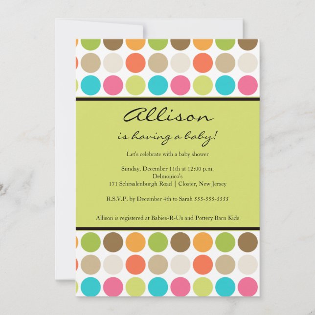 FUN Dots GREEN Baby Girl or Boy Shooter Einladung (Vorderseite)