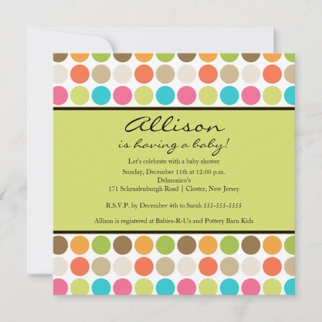 FUN Dots GREEN Baby Girl or Boy Shooter Einladung (Vorderseite)