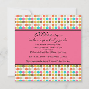 FUN Dots PINK Baby Girl Dusche Einladung