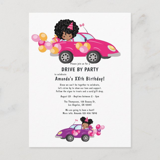 Fun Drive by Birthday Girl Party Postkarte (Vorderseite)