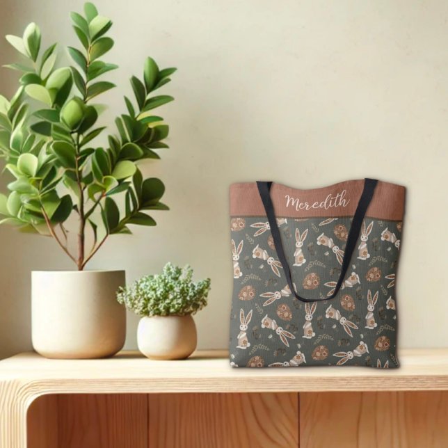 Fun Easter Bunny Egg Folk Muster Individuelle Name Tasche (Von Creator hochgeladen)