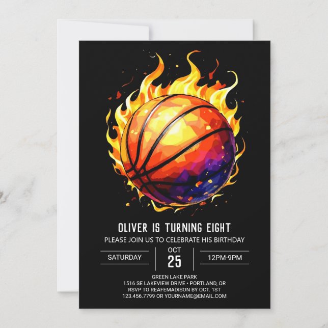 Fun Editable Elegante Basketball Geburtstag Einladung (Vorderseite)