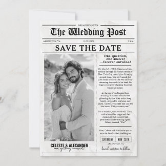 Fun Einzigartige Zeitung Save the Date Foto Hochze Einladung