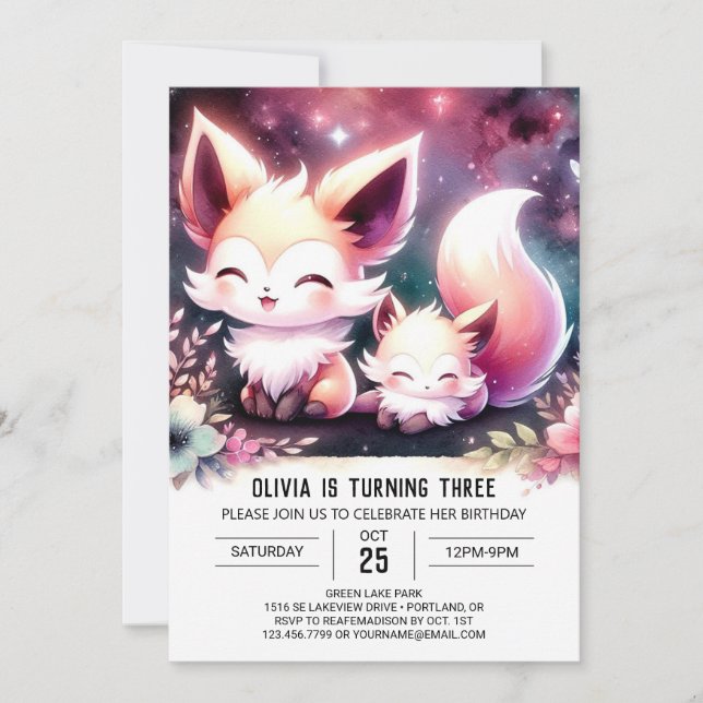 Fun Elegant Fox Geburtstag Einladung (Vorderseite)