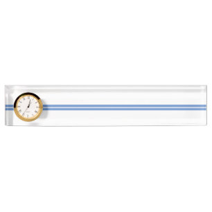 Fun Elegante White Light Blue Accent Stripes Clock Namensplakette