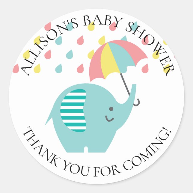 Fun Elephant Baby Dusche Vielen Dank Sticker (Vorderseite)