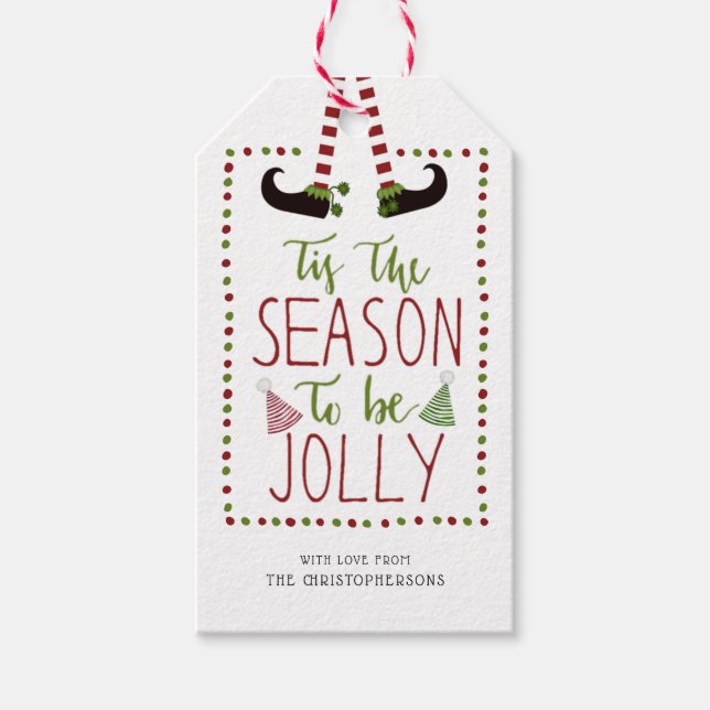 Fun Elf Legs SAASON TO BE JOLLY Geschenkanhänger (Vorderseite)