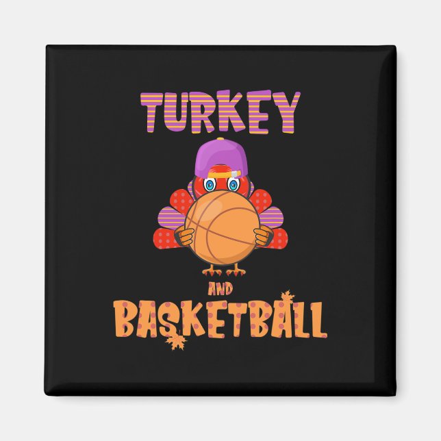Fun Erntedank Türkei spielt Basketball T-Shirt Män Magnet (Vorne)