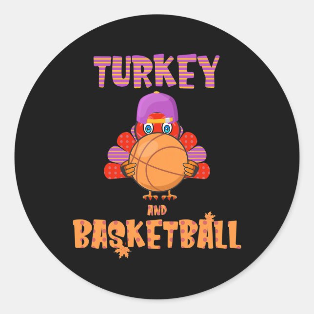 Fun Erntedank Türkei spielt Basketball T-Shirt Män Runder Aufkleber (Vorderseite)