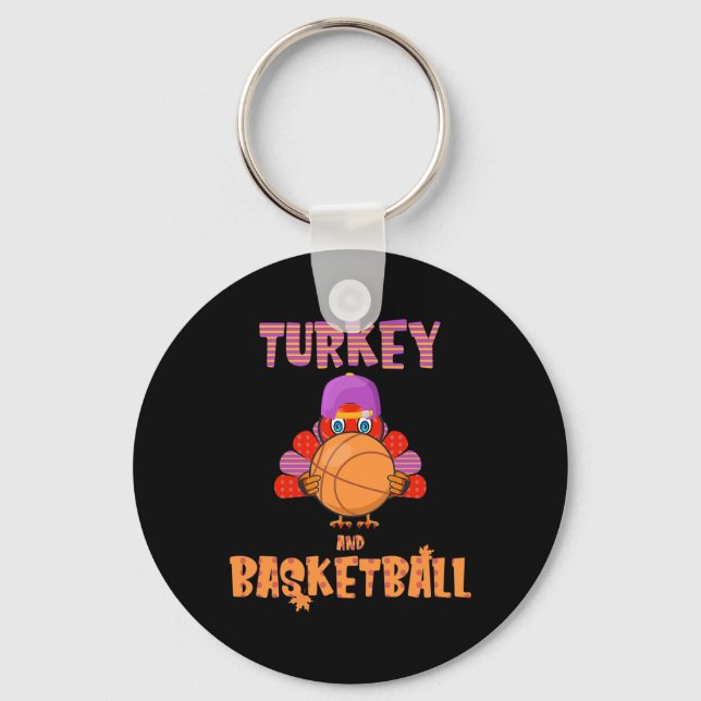 Fun Erntedank Türkei spielt Basketball T-Shirt Män Schlüsselanhänger (Vorderseite)