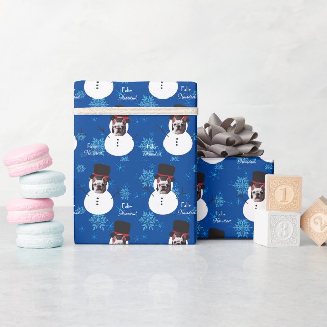 Fun Face Snowman Frohe Weihnachten in spanischem W Geschenkpapier (Babyparty)