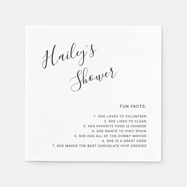 Fun Facts Black and White Modern Bridal Shower Serviette (Vorderseite)