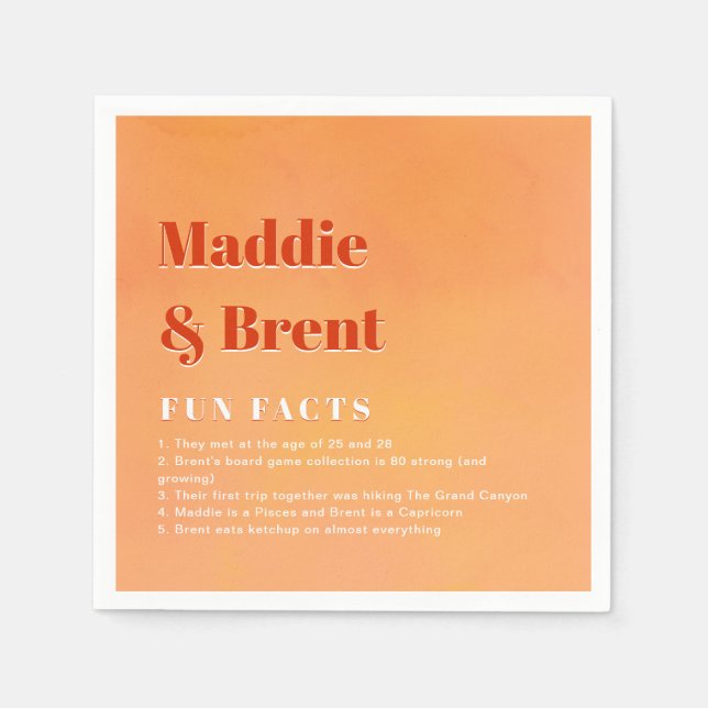Fun Facts Bold Modern Orange Sunset Joyful Wedding Serviette (Vorderseite)
