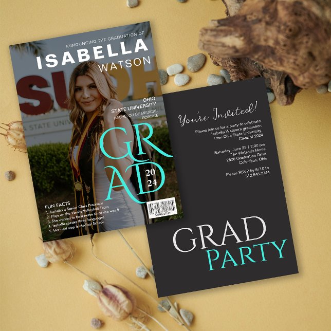 Fun Facts | Magazine Cover Foto Graduation Party Einladung (Fun Facts | Magazine Cover Photo Graduation Party Invitation)