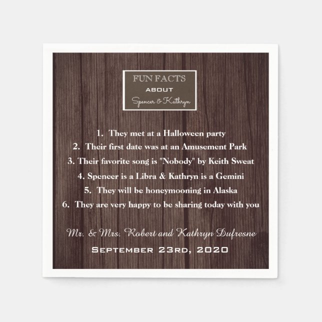 "Fun Facts" Romantische und rustikale Hochzeit Per Serviette (Vorderseite)