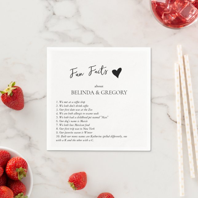 Fun Facts Trivia Wedding Black White Serviette (Beispiel)