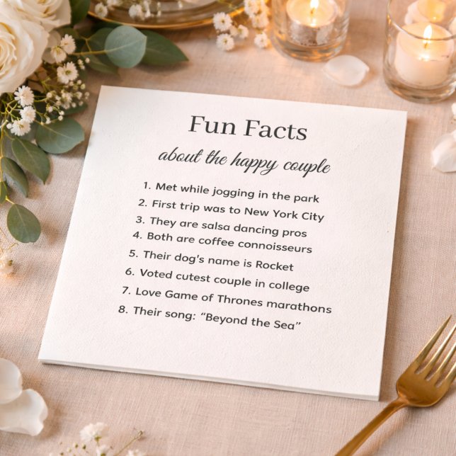 Fun Facts Wedding Napkins Personalized Couple Stor Serviette (Von Creator hochgeladen)