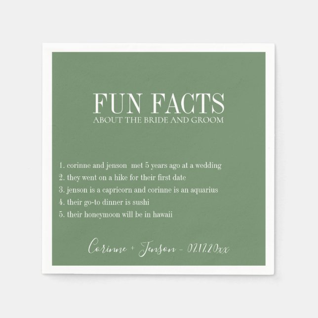 Fun Fakten Sage Green Personalisiert Serviette (Vorderseite)