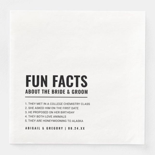 Fun Fakten über die Braut + Groom Hochzeit Serviette (Vorderseite)