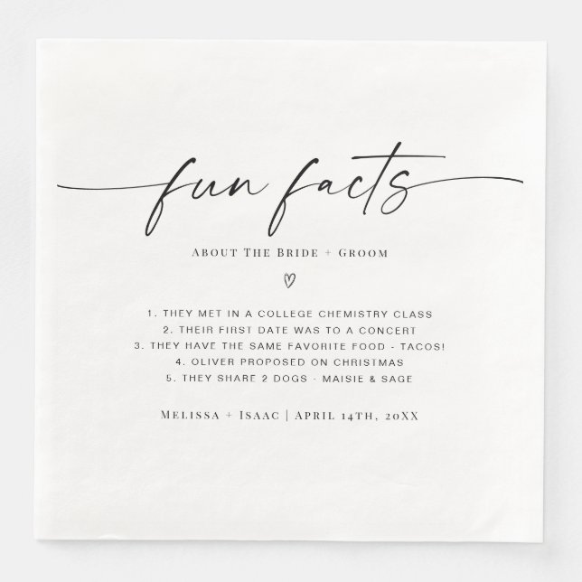 Fun Fakten über die Braut + Groom Hochzeit Serviette (Vorderseite)